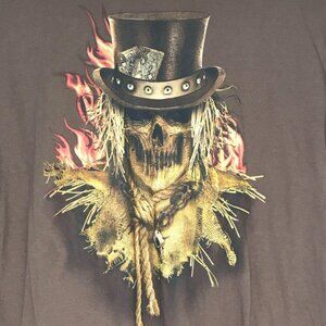 Happy Halloween Mens 2XL Scary Scarecrow TShirt Short Sleeve Graphic Print Brown
